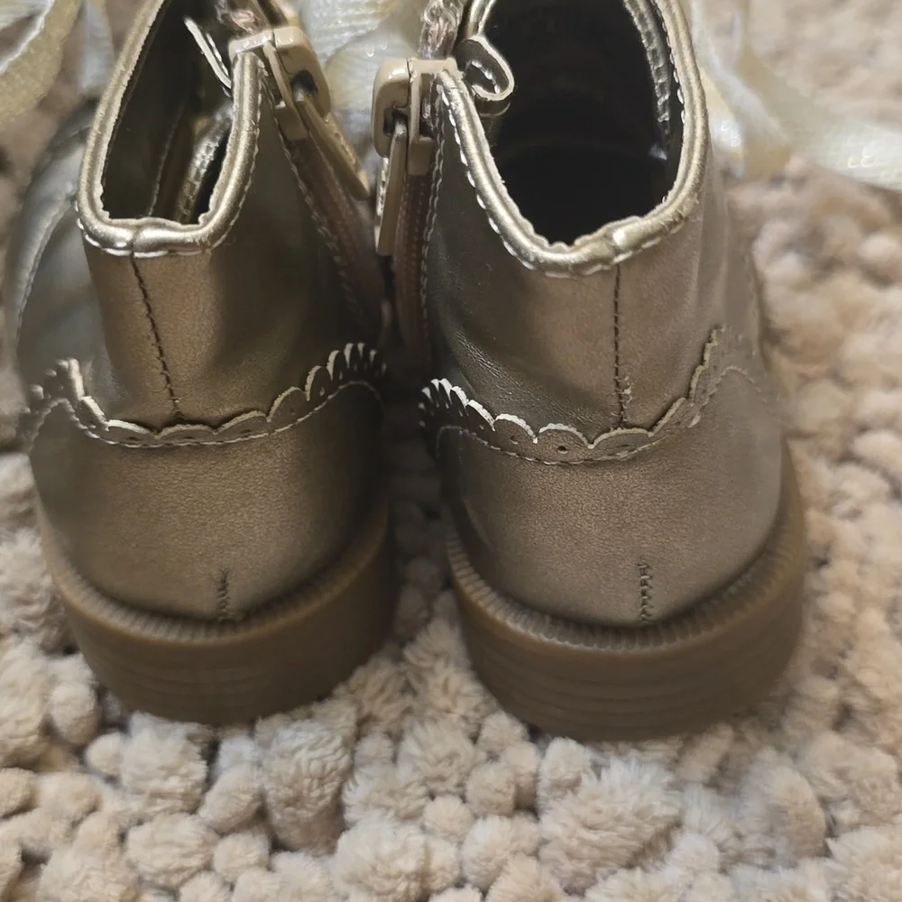 New Cat‎ & Jack Toddler Size 5 Gold Metallic Booty Side Zip Sparkle Ties